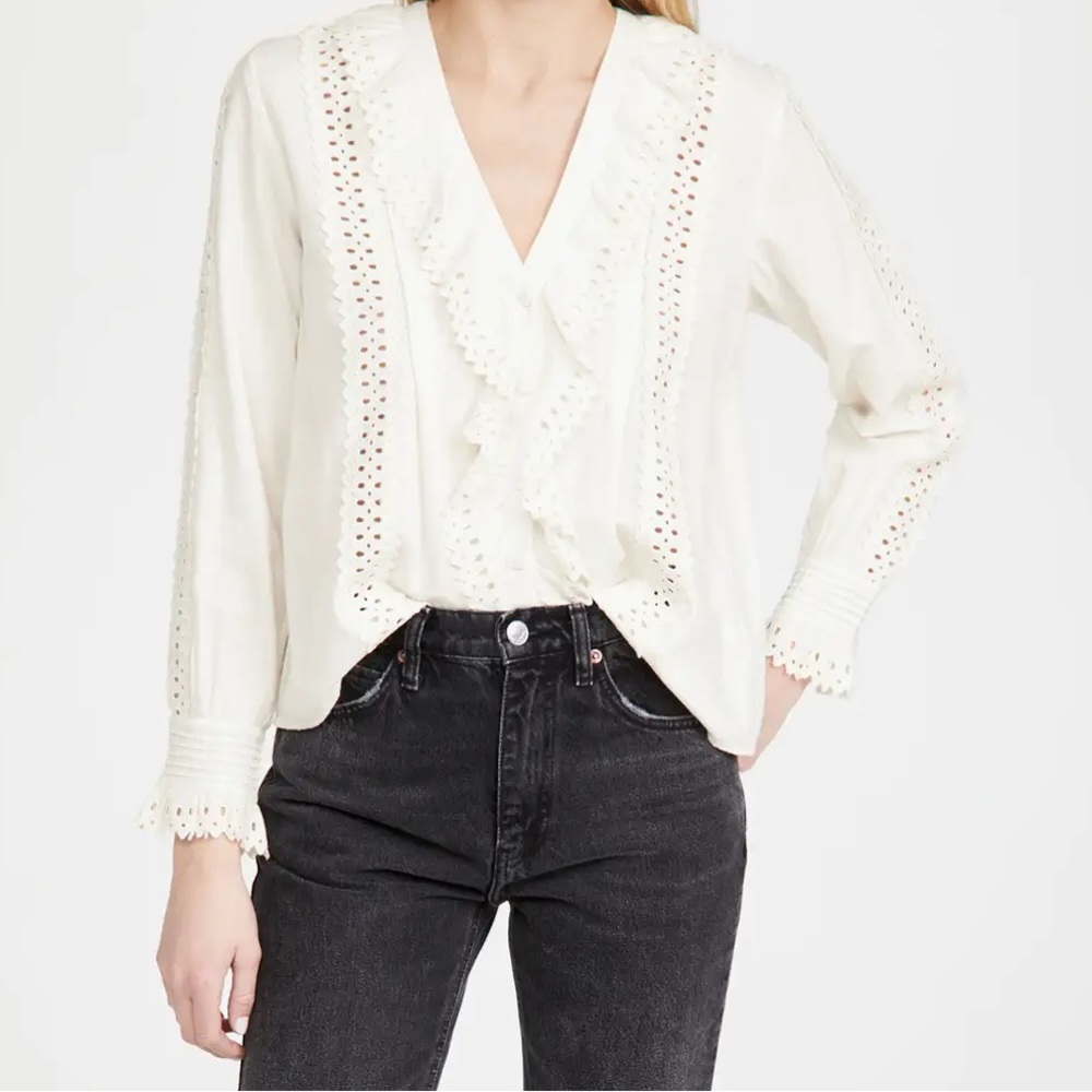Rebecca Taylor La Vie Long Sleeve Twill Gauze Blouse in Creamsicle Size XS